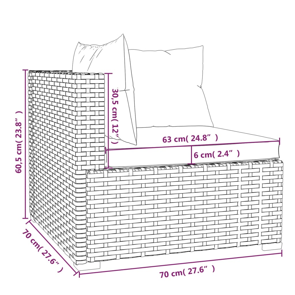 vidaXL 3-delige Loungeset met kussens poly rattan zwart