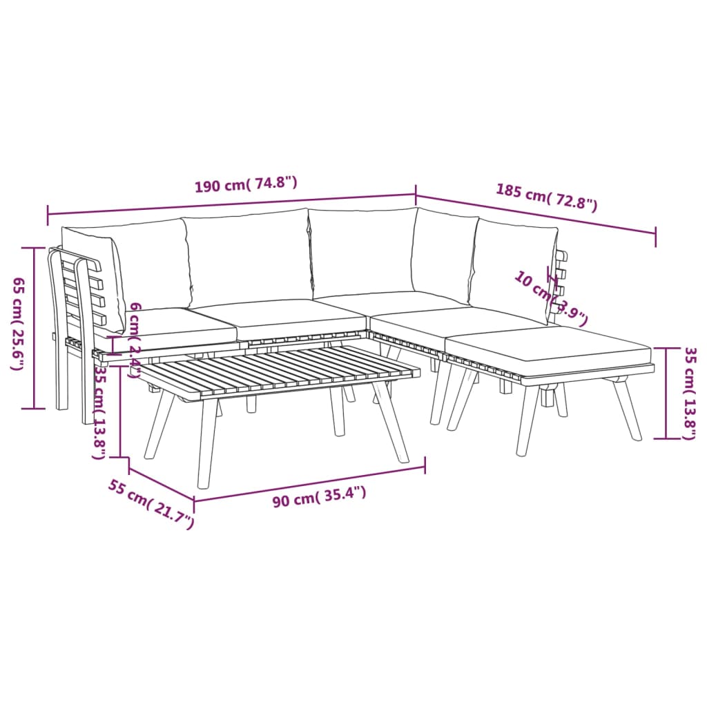 vidaXL 6-delige Loungeset met kussens massief acaciahout