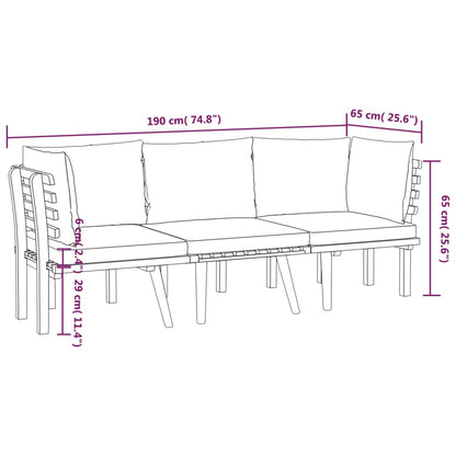 vidaXL 3-delige Loungeset met kussens massief acaciahout