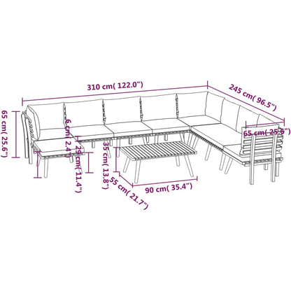 vidaXL 9-delige Loungeset met kussens massief acaciahout
