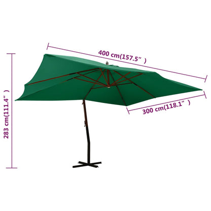 vidaXL Zweefparasol met houten paal 400x300 cm groen