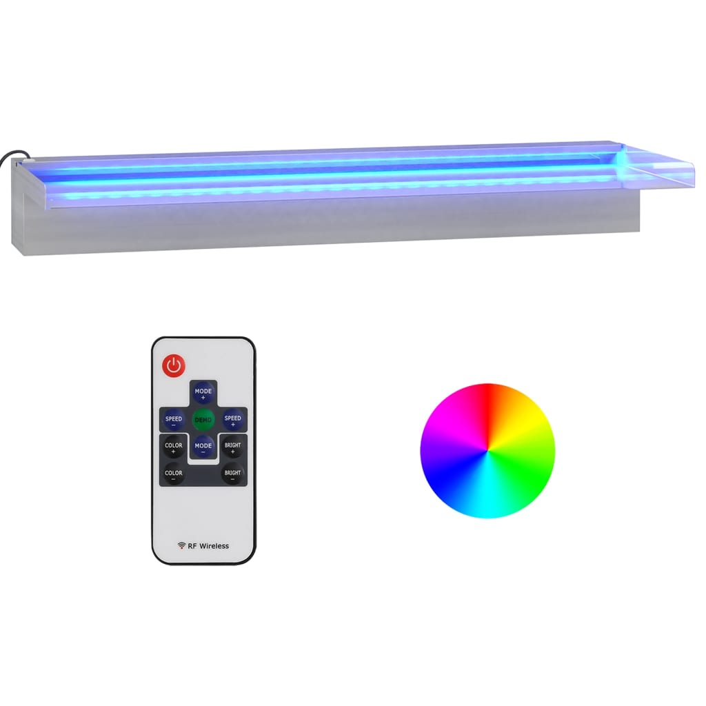 vidaXL Watervaloverlaat met RGB LED's 60 cm roestvrij staal