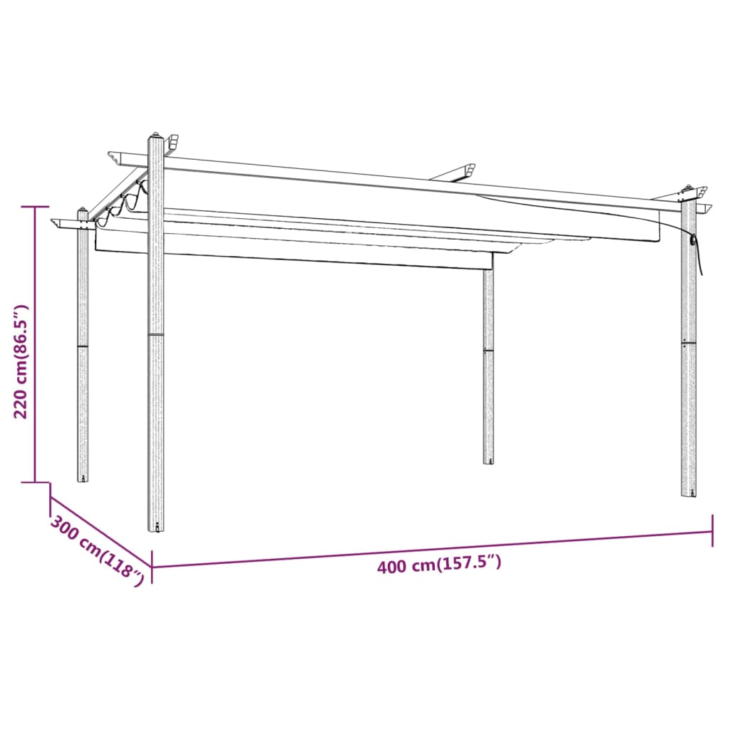 vidaXL Tuinprieel met uittrekbaar dak 4x3 m taupe