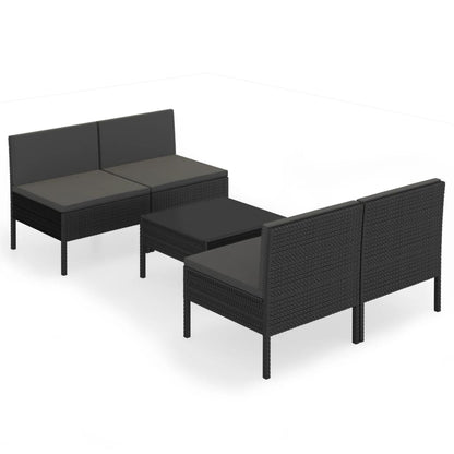 vidaXL 5-delige Loungeset met kussens poly rattan zwart