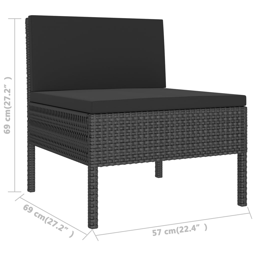 vidaXL 5-delige Loungeset met kussens poly rattan zwart