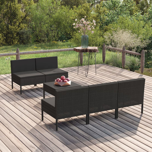 vidaXL 6-delige Loungeset met kussens poly rattan zwart