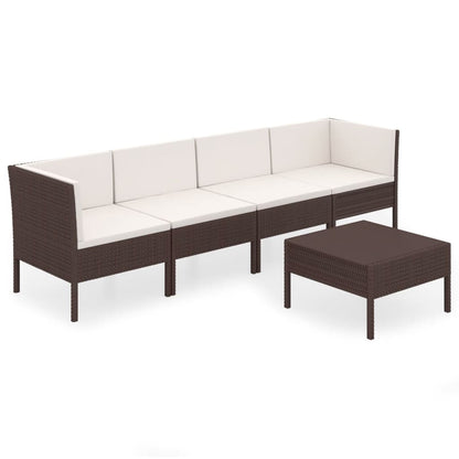 vidaXL 5-delige Loungeset met kussens poly rattan bruin