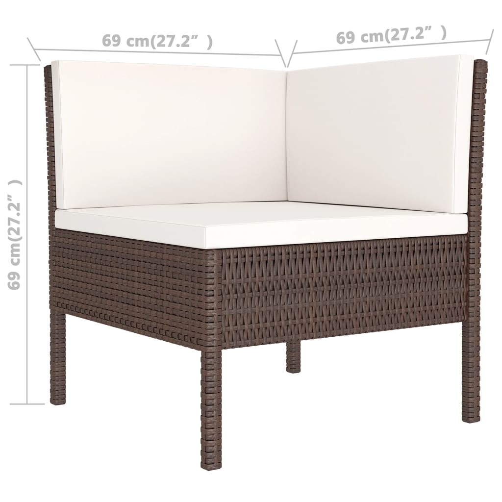 vidaXL 5-delige Loungeset met kussens poly rattan bruin