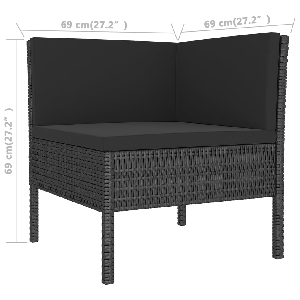 vidaXL 5-delige Loungeset met kussens poly rattan zwart