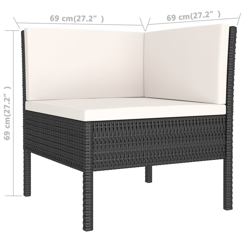 vidaXL 5-delige Loungeset met kussens poly rattan zwart