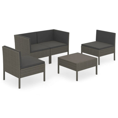 vidaXL 5-delige Loungeset met kussens poly rattan grijs