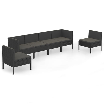 vidaXL 6-delige Loungeset met kussens poly rattan zwart