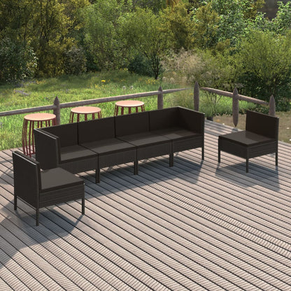 vidaXL 6-delige Loungeset met kussens poly rattan zwart