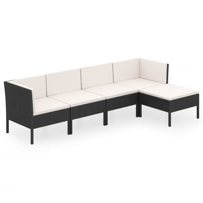 vidaXL 5-delige Loungeset met kussens poly rattan zwart