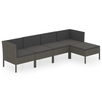 vidaXL 5-delige Loungeset met kussens poly rattan grijs