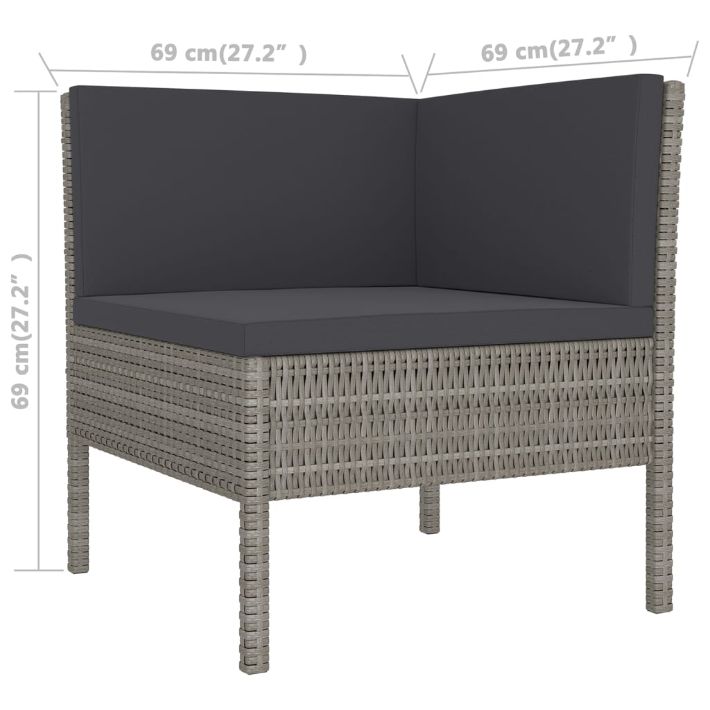 vidaXL 5-delige Loungeset met kussens poly rattan grijs