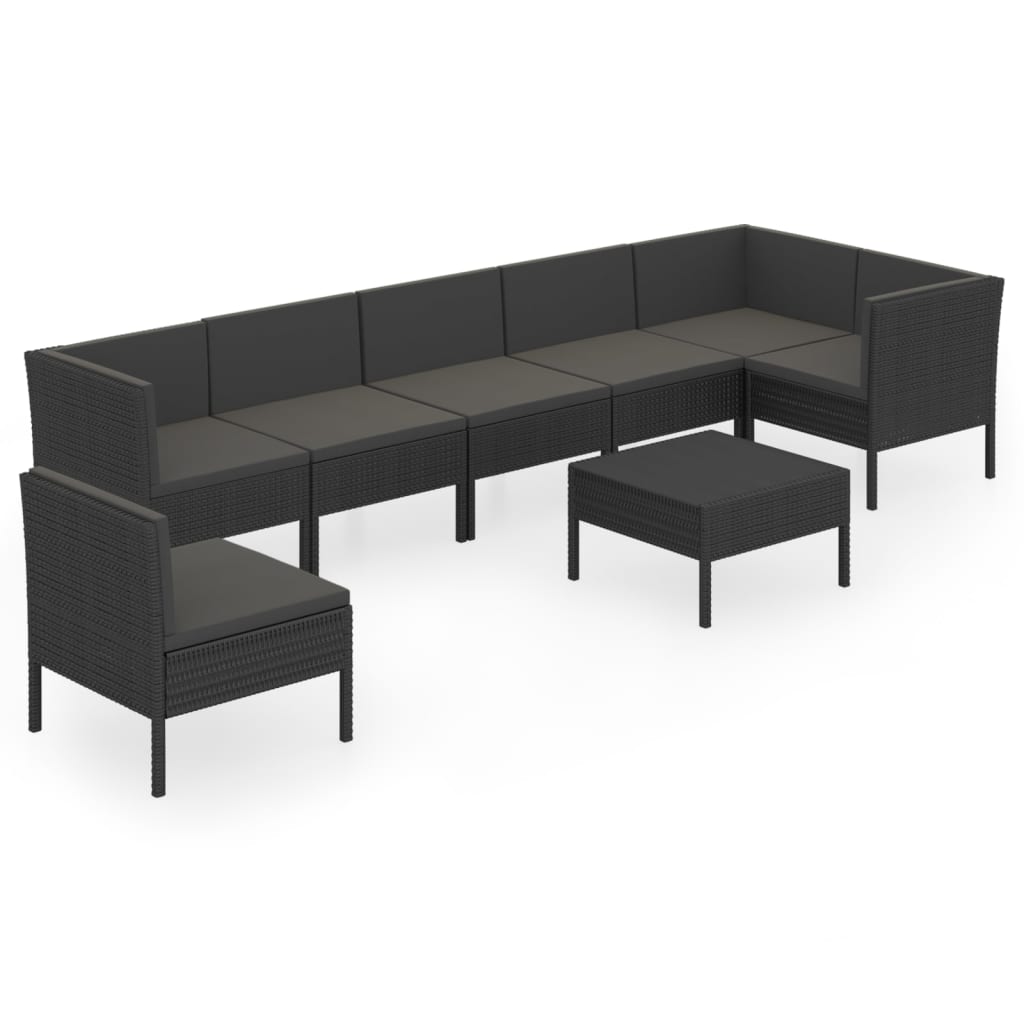 vidaXL 8-delige Loungeset met kussens poly rattan zwart