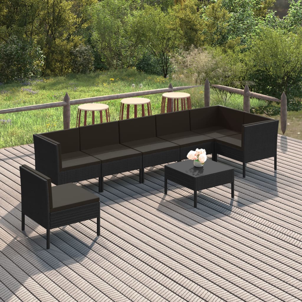 vidaXL 8-delige Loungeset met kussens poly rattan zwart