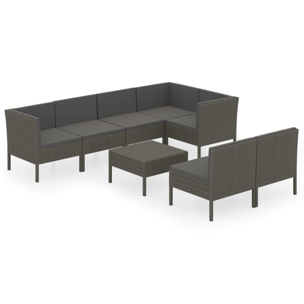 vidaXL 8-delige Loungeset met kussens poly rattan grijs