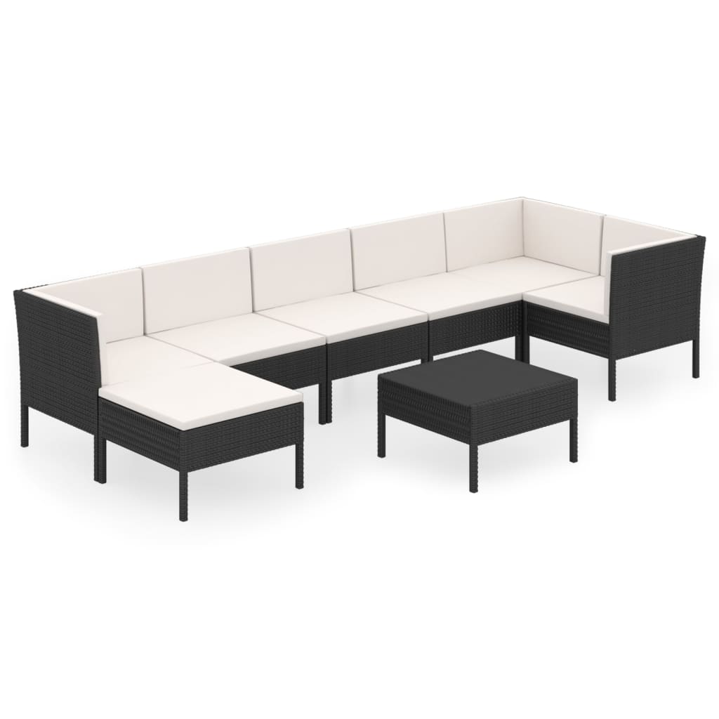 vidaXL 8-delige Loungeset met kussens poly rattan zwart