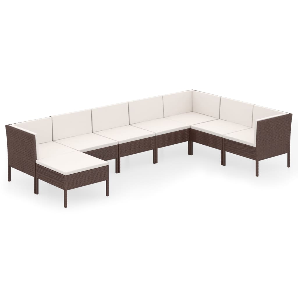 vidaXL 8-delige Loungeset met kussens poly rattan bruin