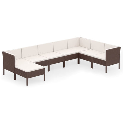 vidaXL 8-delige Loungeset met kussens poly rattan bruin