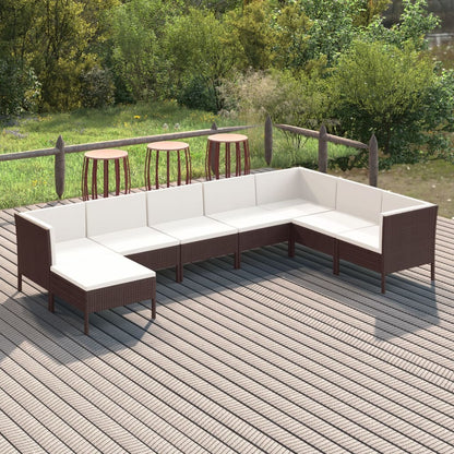 vidaXL 8-delige Loungeset met kussens poly rattan bruin