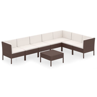 vidaXL 8-delige Loungeset met kussens poly rattan bruin