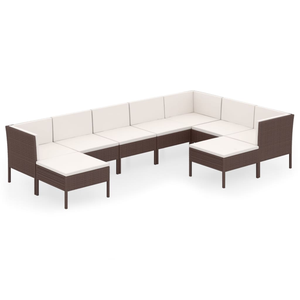 vidaXL 9-delige Loungeset met kussens poly rattan bruin