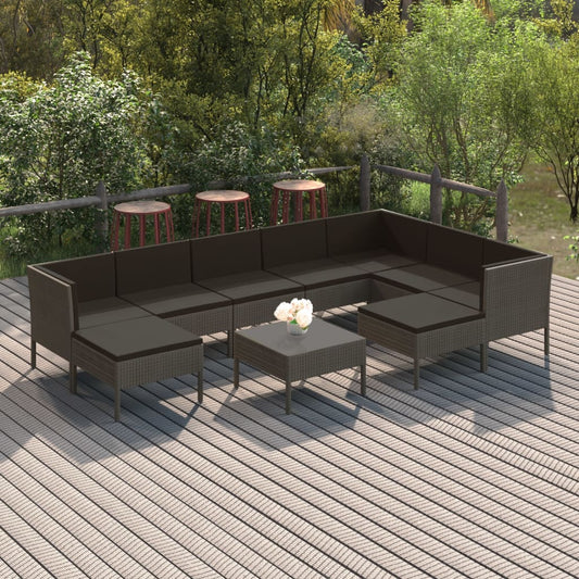 vidaXL 10-delige Loungeset met kussens poly rattan grijs