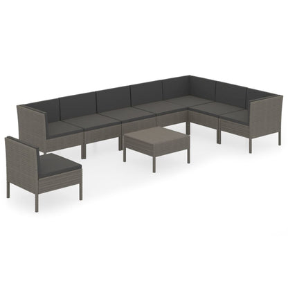 vidaXL 9-delige Loungeset met kussens poly rattan grijs