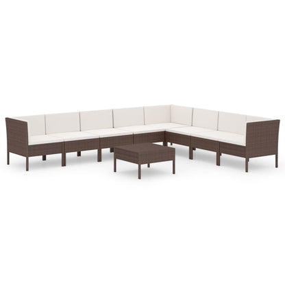 vidaXL 9-delige Loungeset met kussens poly rattan bruin