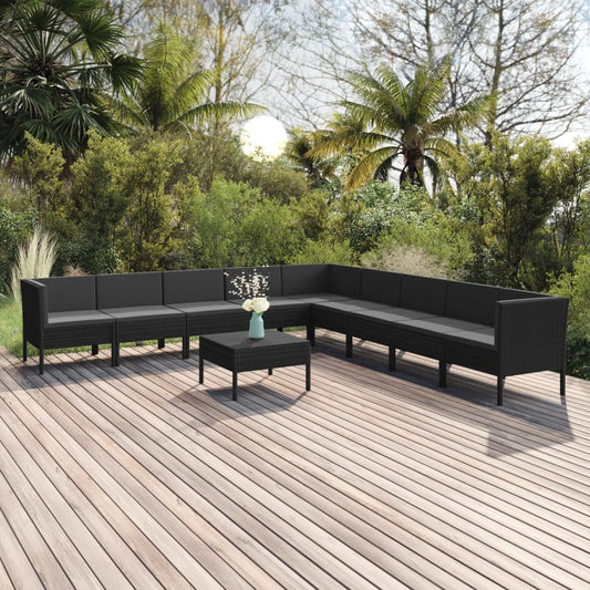 vidaXL 9-delige Loungeset met kussens poly rattan zwart