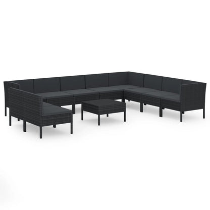 vidaXL 11-delige Loungeset met kussens poly rattan zwart