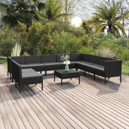 vidaXL 11-delige Loungeset met kussens poly rattan zwart