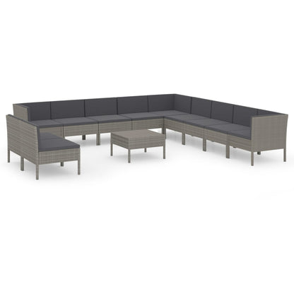 vidaXL 12-delige Loungeset met kussens poly rattan grijs