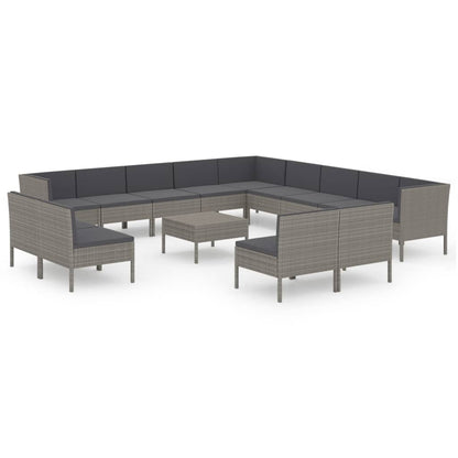 vidaXL 14-delige Loungeset met kussens poly rattan grijs