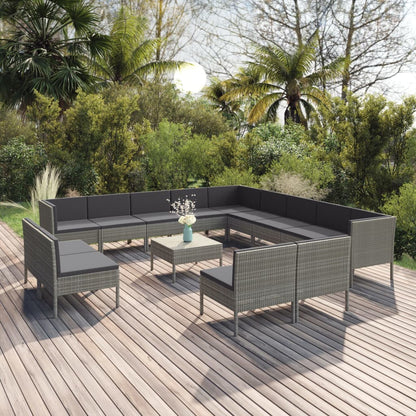 vidaXL 14-delige Loungeset met kussens poly rattan grijs