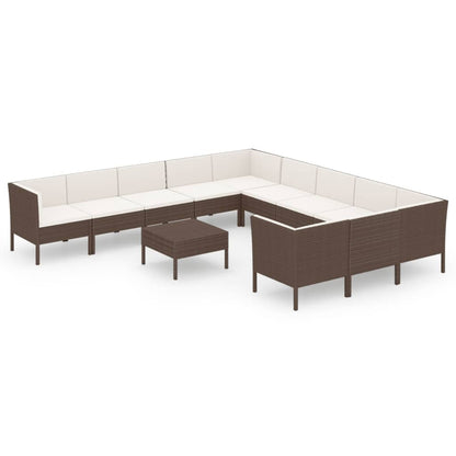 vidaXL 12-delige Loungeset met kussens poly rattan bruin