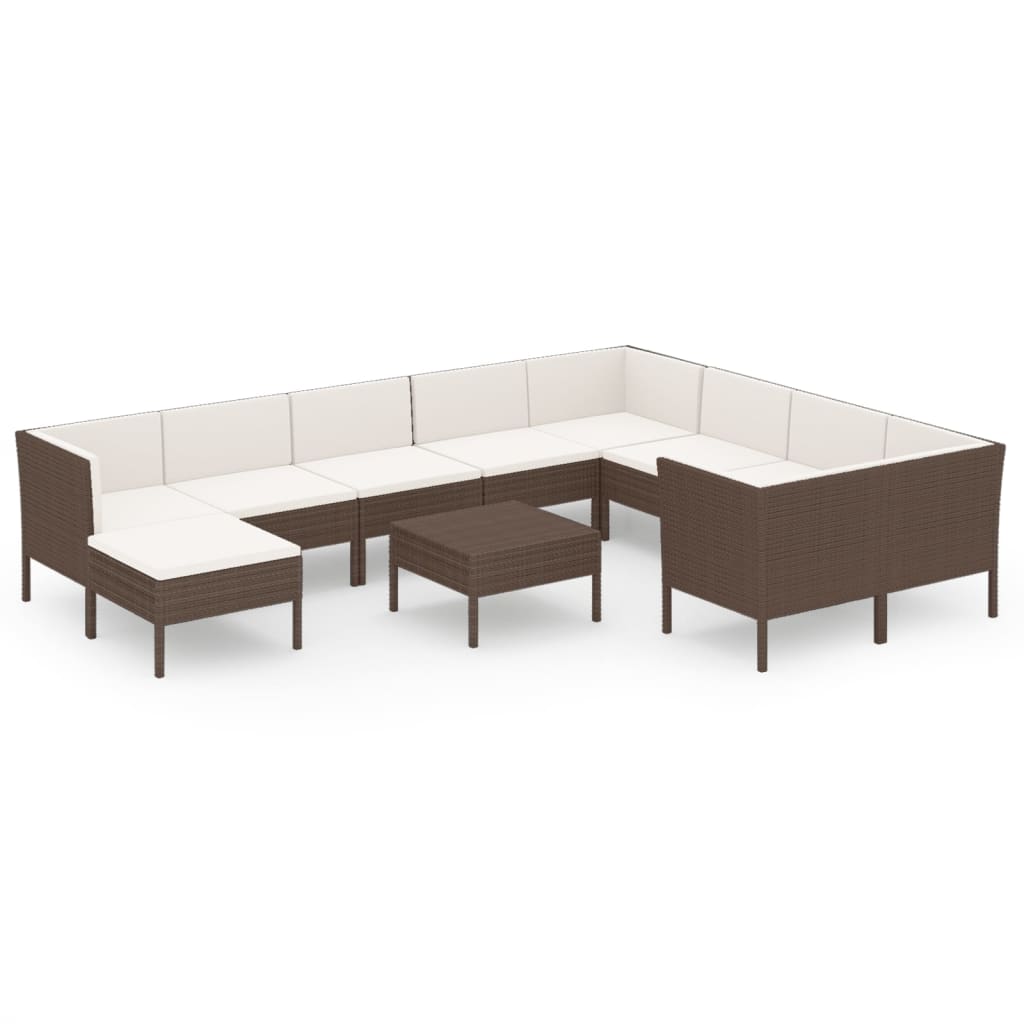 vidaXL 11-delige Loungeset met kussens poly rattan bruin