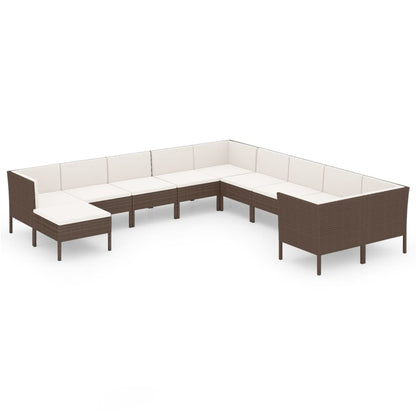 vidaXL 11-delige Loungeset met kussens poly rattan bruin