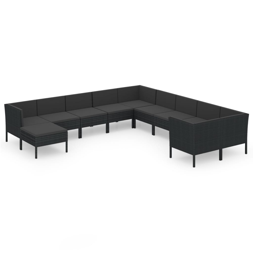 vidaXL 11-delige Loungeset met kussens poly rattan zwart