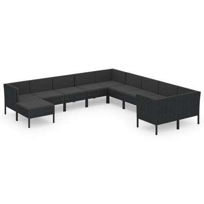 vidaXL 11-delige Loungeset met kussens poly rattan zwart