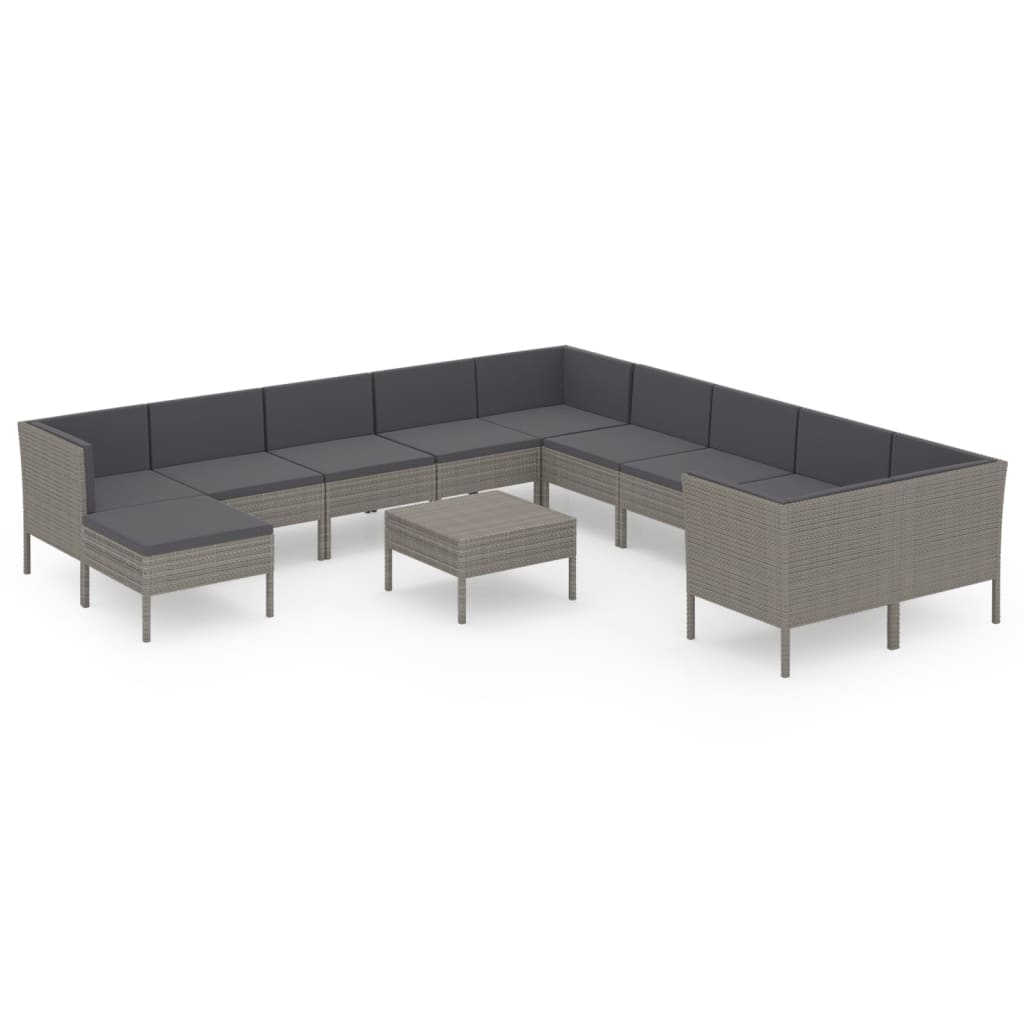 vidaXL 12-delige Loungeset met kussens poly rattan grijs