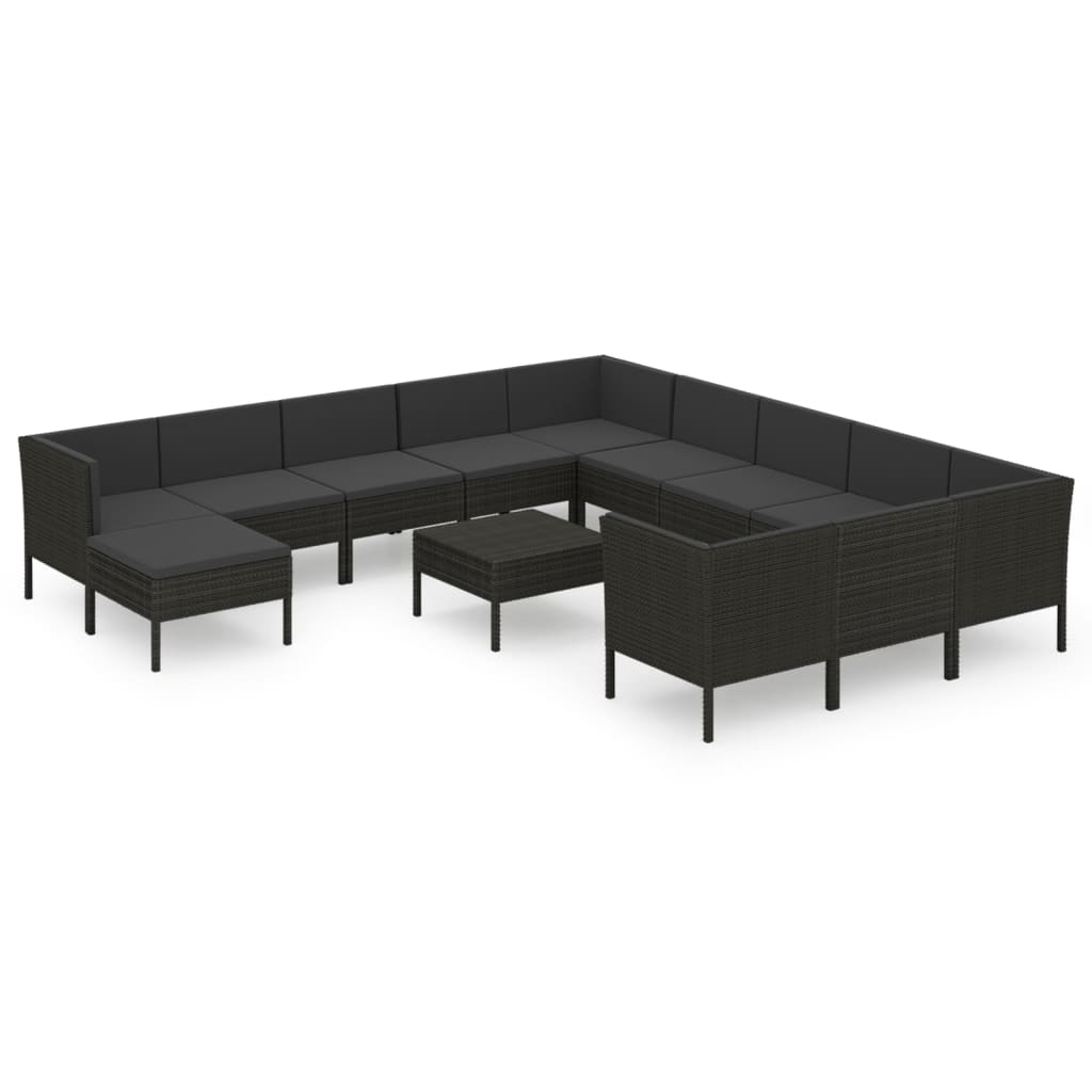 vidaXL 13-delige Loungeset met kussens poly rattan zwart