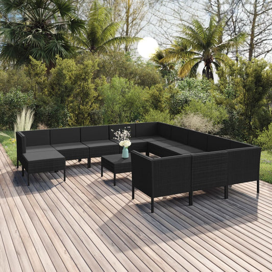 vidaXL 13-delige Loungeset met kussens poly rattan zwart