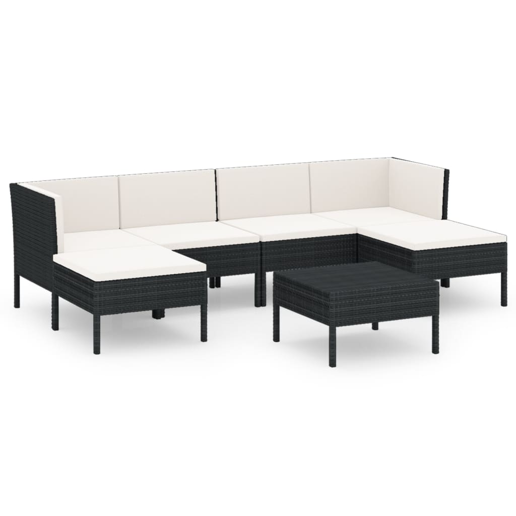 vidaXL 7-delige Loungeset met kussens poly rattan zwart