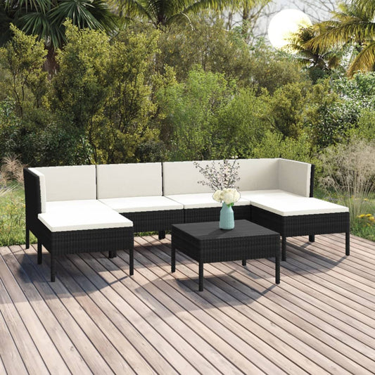 vidaXL 7-delige Loungeset met kussens poly rattan zwart