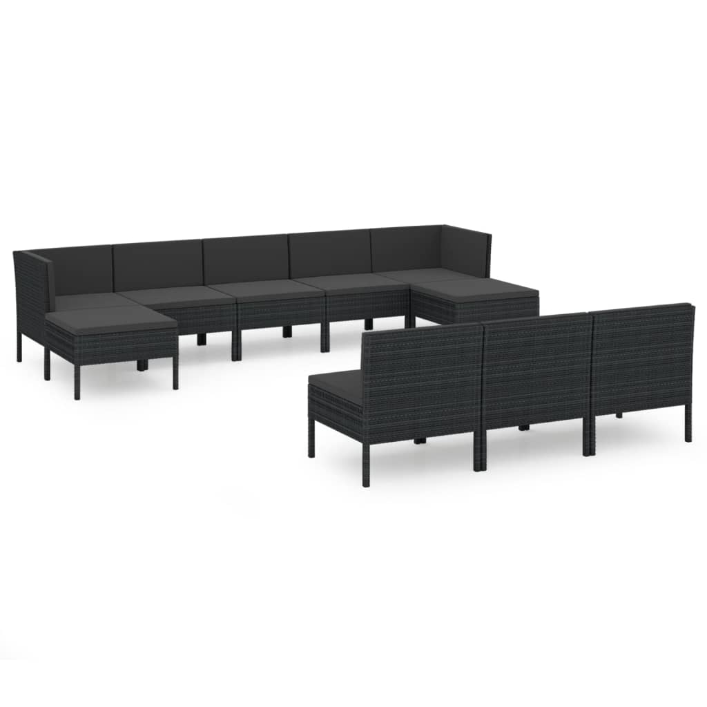 vidaXL 10-delige Loungeset met kussens poly rattan zwart