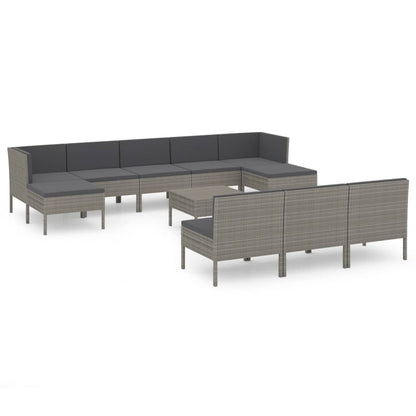 vidaXL 11-delige Loungeset met kussens poly rattan grijs